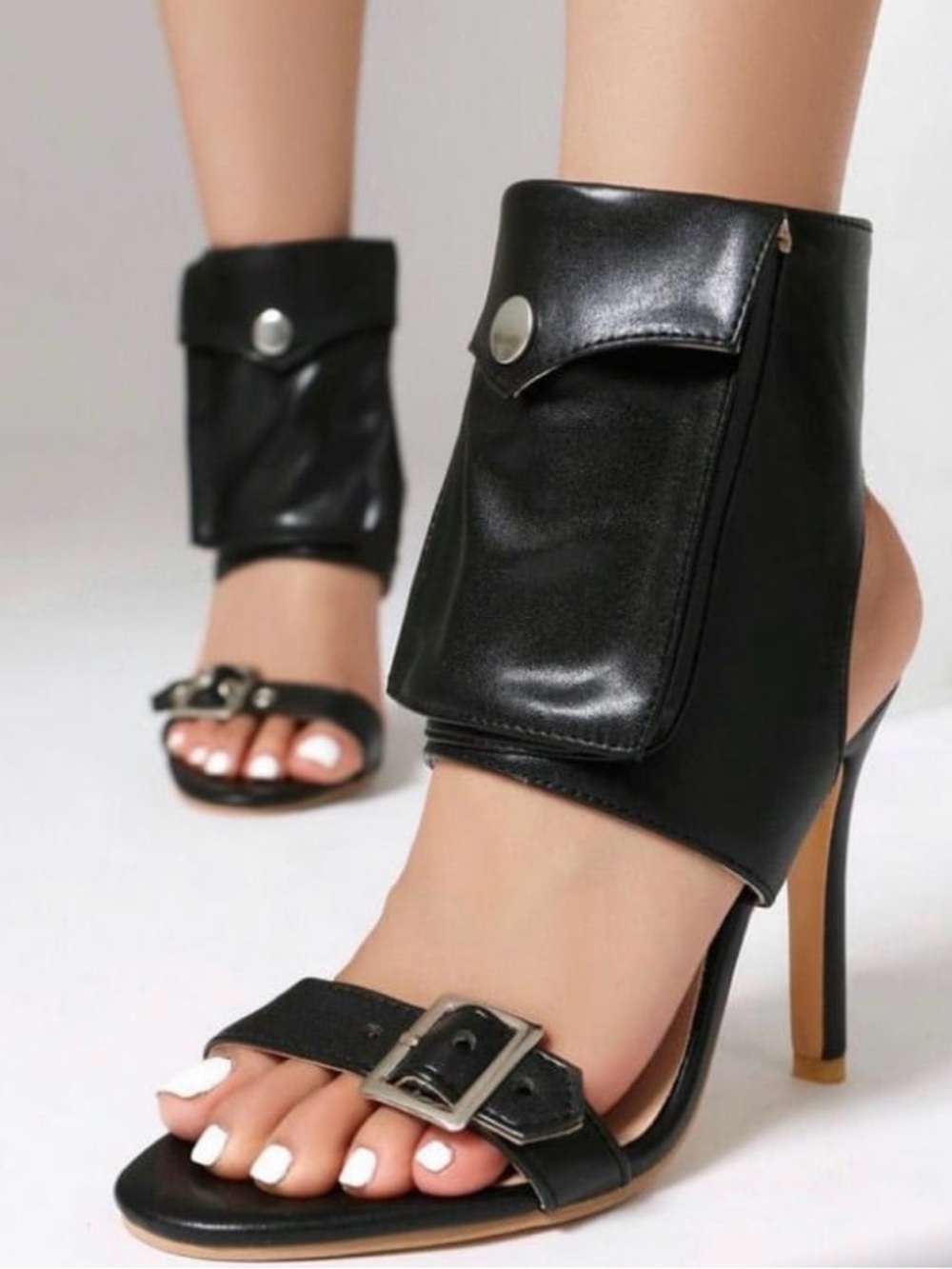 Black Ankle Pocket Stiletto Sandals